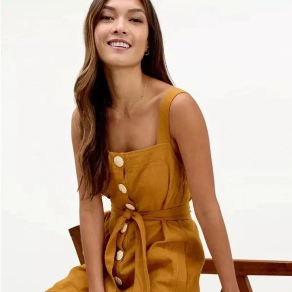 NWT MLL x Splendid Linen Blend Belted Wide Leg Jumpsuit Yellow Womens Small - Picture 2 of 15